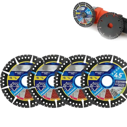Diamond Multi-Purpose Saw Blades, Diamant-Mehrzweck-Sägeblätter, 4,5-Zoll-Schleifscheibe für Winkelschleifer, Super Dünne Fliesensägeblatt, Trocken/Nass Schneiden für Beton, Stahl, PVC, Holz (4 Stück)