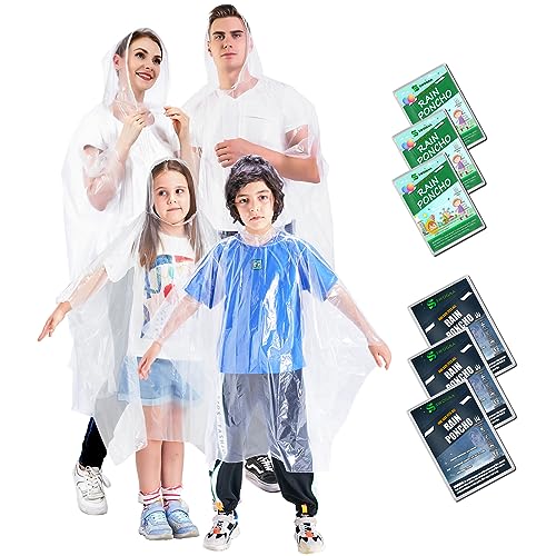 SWOGAA Regenponchos Familienpackung 6 Stück für Kinder und Damen & Herren