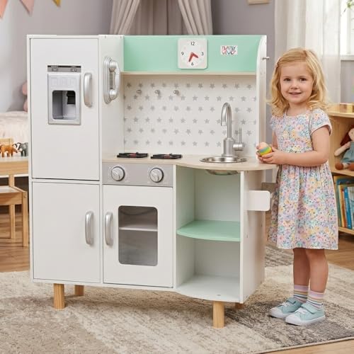 Baby Vivo Kinderküche Spielküche Set aus Holz Kinderspielküche Küche Holzküche Spielzeugküche - Gustavo in Weiß