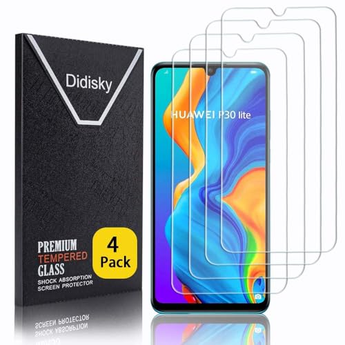 Didisky 4 Stück Schutzfolie Kompatibel mit Huawei P30 lite, 9H Hartglas, Keine Blasen, High Definition Schutzfolie, Einfach anzuwenden, Fall-freundlich
