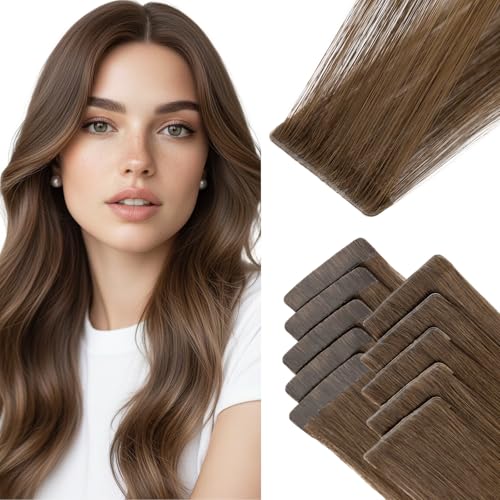MY-LADY Tape in Extensions Echthaar 5 pcs Unsichtbares und 5pcs Klassische Tapes 30cm Natürliche Haarverlängerung Tape Glatt Für Damen #04 Schokoladenbraun 20g