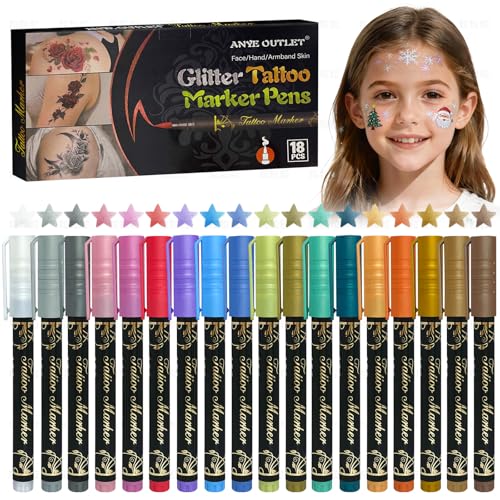 18 Farben Tattoo Stifte Kinder, Temporäre Tattoos Tattoostifte für Kinder