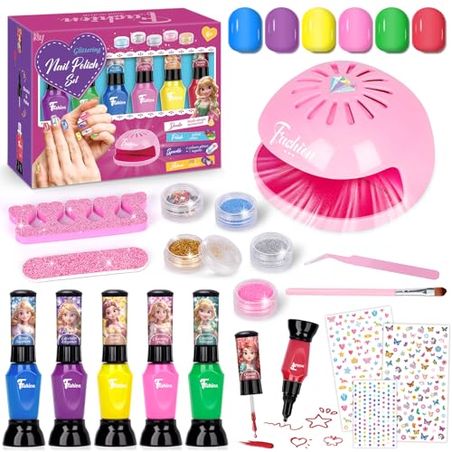 Nagellack für Kinder, Geschenke Mädchen 6 7 8 9 10 Jahre, Peel-Off Kindernagellack Ungiftig, Geburtstagsgeschenk Spielzeug für Mädchen 5-12 Jahre Kinder Nagelstudio 3-in-1Nagellackstift Nageltrockner