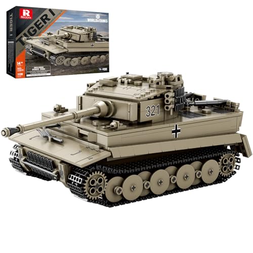 Reobrix Tiger I Tank Bausteine Set für Erwachsene, Modellbausatz Deutscher Militärpanzer aus dem Zweiten Weltkrieg, Autorisierte World of Tanks Produkte, 77031 Bausatz