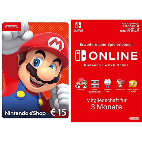 Nintendo eShop Card | 15 EUR Guthaben + Online Mitgliedschaft - 3 Monate (Download Code - EU) | Switch/3DS/Wii-U