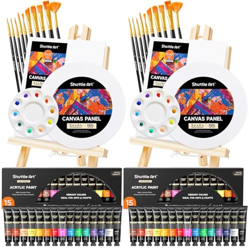 Shuttle Art 58 Acrylfarben Set, Malset mit Acrylfarben, Staffelei, Leinwand