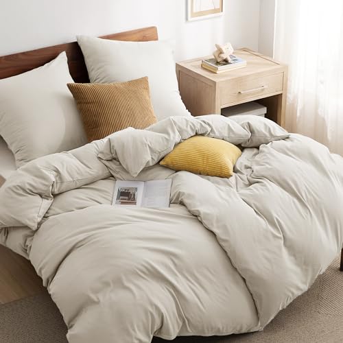 BEDSURE Bettwäsche 135x200 4teilig Leinen - 2 Bettbezüge 135x200 cm + 2 Kissenbezüge 80X80 cm, ÖKO-TEX Bettwäsche-Sets Beige Polyester Mikrofaser mit Reißverschluss