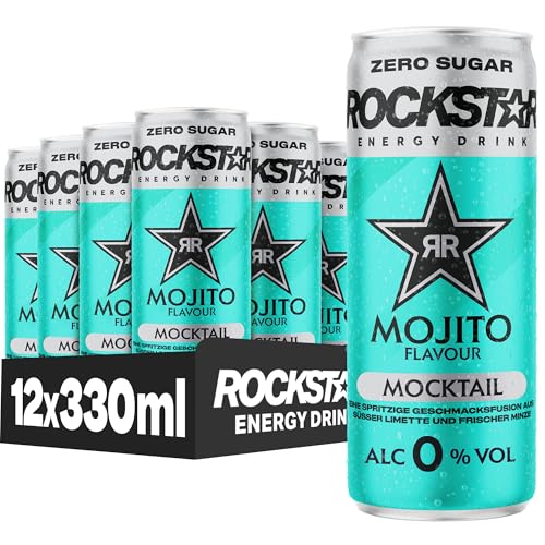 Rockstar Energy Drink Mocktail Mojito Zero Sugar, EINWEG (12 x 330 ml) – Mojito Geschmack mit Limette & Minze, ohne Zucker und alkoholfrei (0,0% vol.)