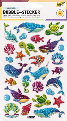 folia 19502 - Bubble - Sticker II mit Unterwasser Motiven, mit strukturierter Bläschenoberfläche, 28 Stück, ideal geeignet zum Verzieren von Grußkarten, Bastelarbeiten und Scrapbooking