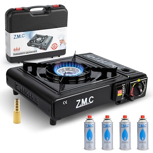 Z.M.C Gaskocher Campingkocher 1-flammig 2,2 kW LPG + 4X Kartuschen 227g