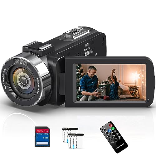 Videokamera 4K 48MP 30FPS Camcorder mit IR Nachtsicht, 18-facher Digitalzoom Video Kamera Recorder, 3,0-Zoll-LCD Touchscreen Webcam Vlogging Kamera für YouTube mit Fernbedienung, Batterie und SD-Karte