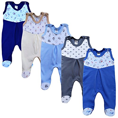 MEA BABY Unisex Strampler mit Aufdruck, Baumwolle, 5er Pack. Baby Strampler Mädchen Baby Strampler Junge (62, Jungen)