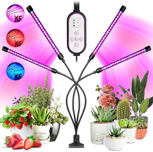 Garpsen Pflanzenlampe, 80 LEDs Vollspektrum Led Pflanzen wachsen Licht, 10 Dimmstufen & 4 Köpfe wachsen Lampe mit Timer 4/8/12H, 360 ° einstellbar Schwanenhals für Sämlinge und Sukkulenten