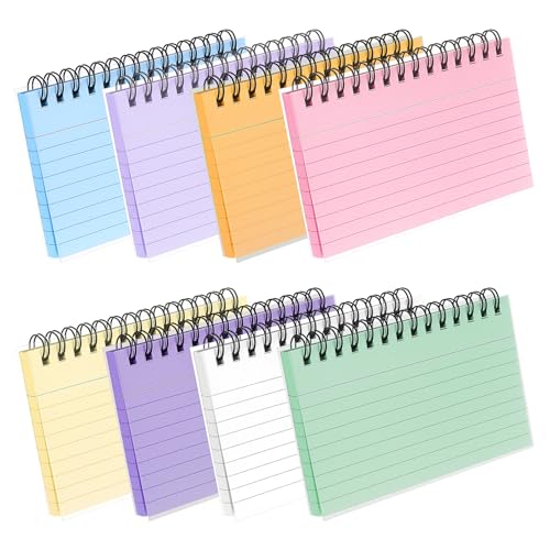 8 Pads Karteikarten Liniert, Flashcards, Spirale Lernkarten, Flash Cards, Notizblock für Treffen Lernen Schulsachen Aesthetic Studenten Zubehör Uni Lernhilfe
