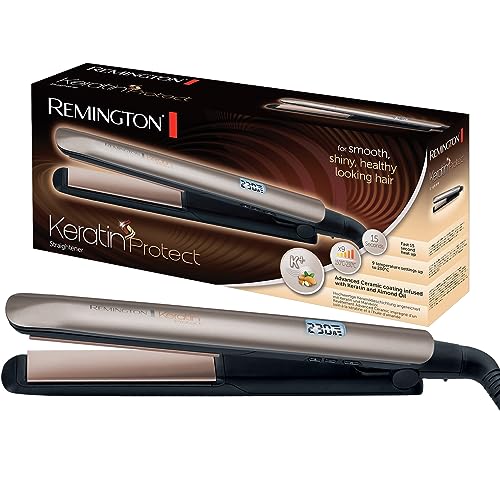 Remington Glätteisen [hochwertige Beschichtung] Keratin (Keramikbeschichtung mit Keratin & Mandelöl angereichert) LCD-Display, 10 Temperatureinstellungen 150-230°C, Haarglätter S8540,Schwarz, 110 mm