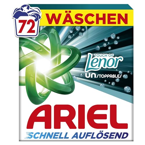 Ariel's schnell auflösendes Pulver Waschmittel mit einem Touch of Lenor Unstoppables, 72 Wäschen, Touch of Lenor Unstoppables, Tiefenreinigung für lang anhaltende Frische