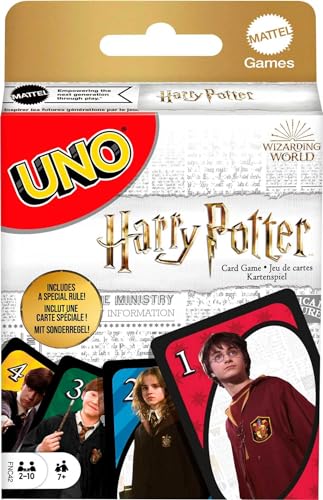 UNO Harry Potter - Kartenspiel mit beliebten Figuren aus der magischen Welt von Hogwarts - mit besonderer Regelkarte und Sprechenden Hut - Geschenk für Harry-Potter-Fans ab 7 Jahren, FNC42