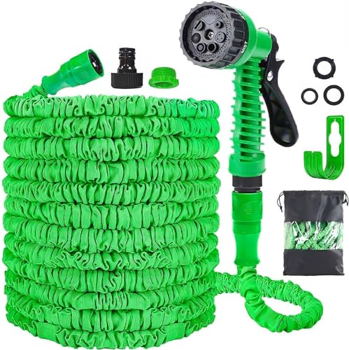Gartenschlauch Flexibel Wasserschlauch Dehnbar Flexibler Gartenschlauch 15m mit 7 Funktionen Garten Handbraus, Schlauch Flexibel Bewässerung für Garten Haustier Autowäsche (Grün-50FT)