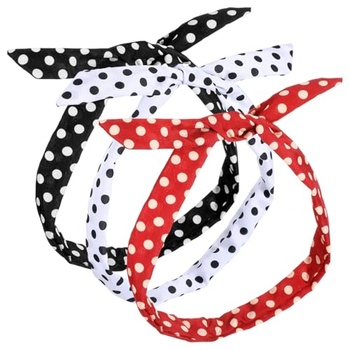 Guduling 3 Stück Rockabilly Haarband Rot, Rockabilly Bandana Damen,Polka Dots Haarbands,90er 50er Jahre Haarband,Stirnband mit draht für Feiern,Partys,Alltagskleidung(Schwarz,Weiß,Rot)