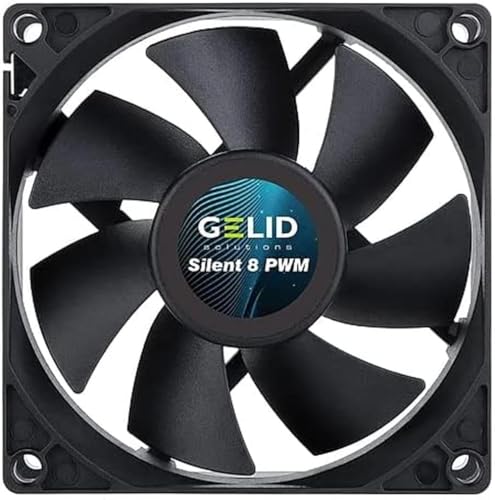 Gelid Solutions Silent 8 PWM Black | 80mm Lüfter | Leiser Betrieb | Optimierte Lüfterflügel | Hoher Luftstrom | 4-Pin-Anschluss | RPM 1600 | 80x80x25mm | Schwarz
