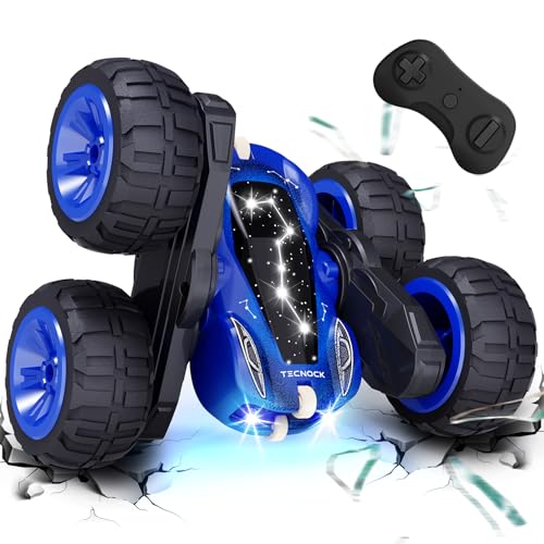 Tecnock 2025 Ferngesteuertes Auto mit 2.4 Ghz Fernbedienung 360°Flip Stunts Rc Auto Monstertruck mit Buntes Licht ab 6-12 Jahre Outdoor Spielzeug Geschenk für Junge Kinder