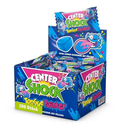 Center Shock Zungenmaler Pillow, Box mit 100 Kaugummis, Extra saurer mit Füllung, geeignet für Geburtstag, Pinata, Candy-Bar, Weihnachten & Halloween, 400g