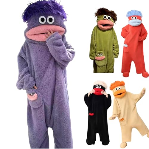 Generisch Goofy Onesie, Silly Onesie Fleece Pajamas Herren Daman Cozy Full Body Sleepwear, Monster-Onesies FüR Erwachsene, Big Mouth Monster Onesies Pajamas - Plush Coral Fleece for Women 