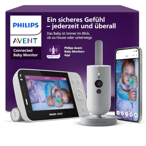 Philips AVENT Connected Babyphone mit Kamera und WLAN, hochwertiger HD-Kamera, Infrarot-Nachtsichtfunktion, Schrei-Erkennung, Gegensprechfunktion, DEKRA Zertifiziert privat und sicher, SCD951/26
