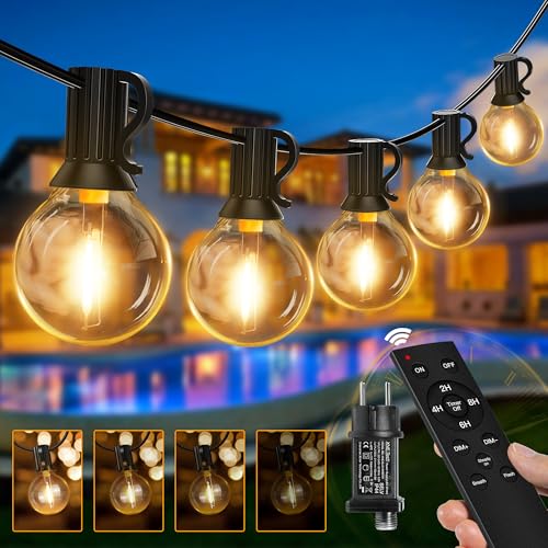 Ollny LED Lichterkette außen dimmbar 20M mit Fernbedienung & Timer – Lichterkette Outdoor strom G40 Glühbirnen 3 Modi, wasserdicht für Garten Balkon Terrasse (warmweiß)