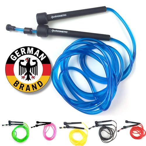 Premium Springseil SPORTIVONETIC ® für Erwachsene & Kinder, Damen & Herren-für Fitness, Crossfit, Sport, Boxen und Freizeit - Verstellbare Größe - mit Einstellklammer - Speed Rope, Jump Rope (Blau)