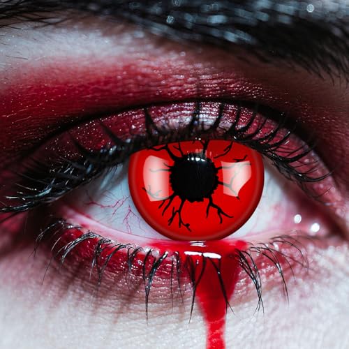 Kontaktlinsen Halloween Rote Ohne Stärke - 2 Stück(1 Paar) Farbige Kontaktlinsen Halloween mit Kontaktlinsenbehälter für Vampir, Zombie Fasching Cosplay(0.0 Dioptrien, Tageskontaktlinsen)