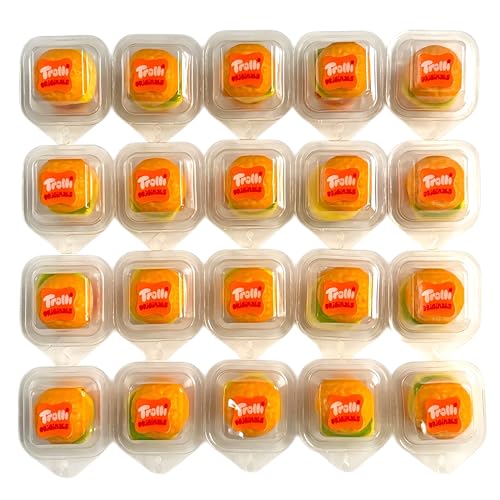 Trolli Burger Sparpack mit 20 Mini Burgern, Trolli Mini Burger einzeln verpackt, 200g Trolli Süßigkeiten Box für Mitgebsel Kindergeburtstag, Pinata Füllung und Füllung Schultüte
