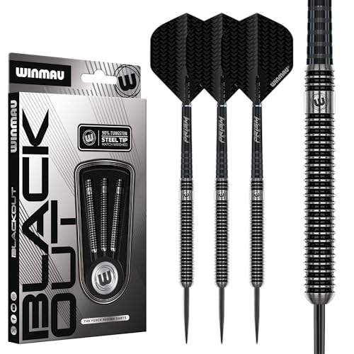 WINMAU Blackout Series 23g Parallel Steel Tip Dartpfeile – 90% Tungsten Darts – Profi Dartpfeile Metallspitze mit Flights & Shafts, Präzise Turnier Dart Pfeile für Training und Wettbewerb