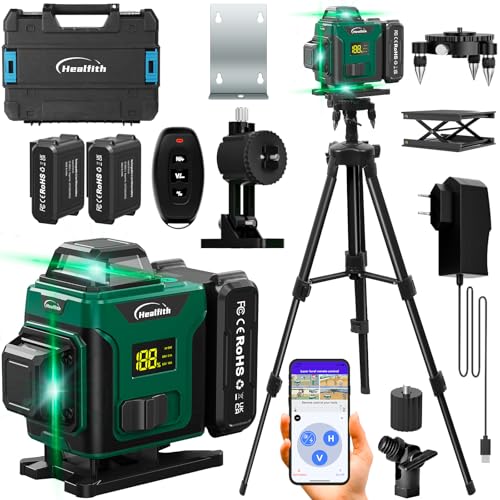 Kreuzlinienlaser mit Stativ | 4D-Laser mit 16 Linien | Fadenkreuz-Laser Wasserwaage | Bau Fadenkreuz Laser Wasserwaage | 2 Wiederaufladbaren 3600mAh Akku mit Ladeanschluss Typ-C