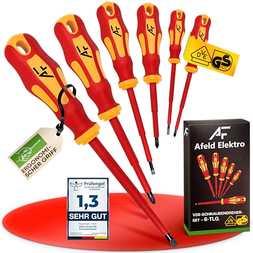 Afeld Elektro VDE Schraubendreher Set Elektriker 1000V, 3 Kreuz + 3 Schlitz