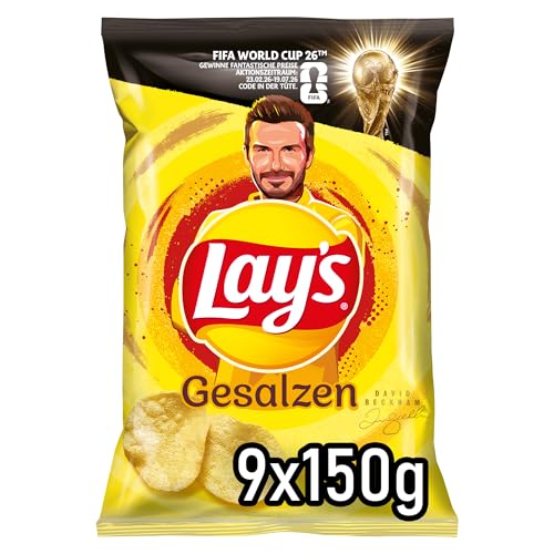 Lay's Gesalzen – Knusprig gesalzene Kartoffelchips für eine gelungene Party (9 x 150 g) (Verpackungsdesign kann abweichen)