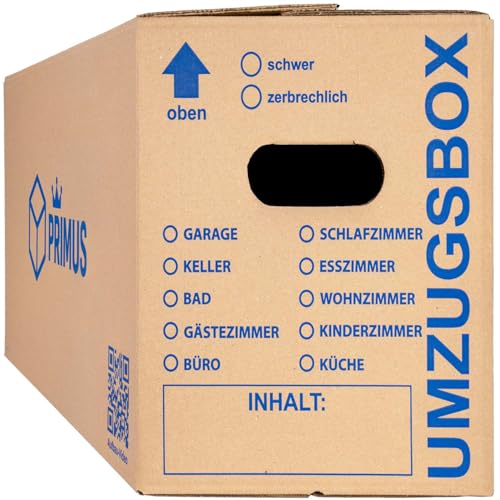 Kartonprimus 10x Umzugskartons 620x300x330 mm zweiwellig – stabiler Karton bis 40 kg verstärkte Griffe – stapelbar Umzugskiste Umzugkarton Umzugsbox Lagerkarton Bücherkarton Ordnerkarton (10 Stück)