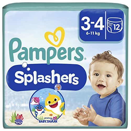 Pampers Splashers Baby Shark Limited Edition 3-4, 12, 6kg-11kg, Einweg-Schwimmwindeln, für sicheren Schutz im Wasser