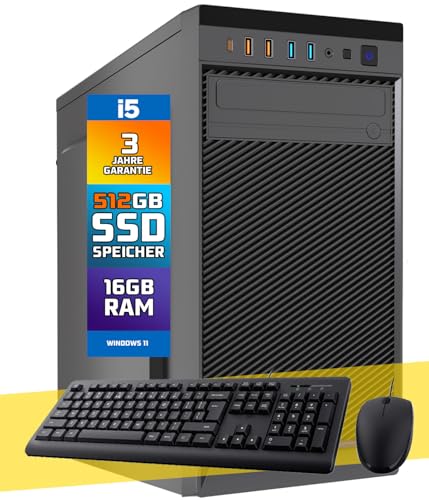 GMR Ultra i5 Office PC - Business Office Computer + Tastatur und Maus | 3 Jahre Garantie | 16 GB RAM | 512GB SSD M.2 | DVD±RW | USB 3 | Windows 11 Pro | WiFi & Bluetooth