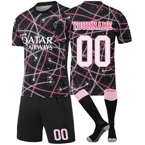 Generisch PSG Fußballtrikots Personalisiert mit Eigenem Namen Nummer, 2025/2026 Fussball Trikot Shorts Socken Trainingsanzug Sets Für Fußball Fans für Herren Kinder