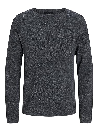 JACK & JONES Herren Strickpullover Rundhals Basic Langarm Sweater Baumwolle Shirt JJEHILL, Farben:Dunkelgrau,Größe Pullover:XL