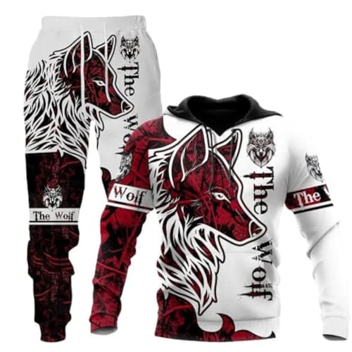LEXAHO Unisex 3D Wolf Druck Hoodie Herren Jogginganzug Unisex Sweatshirts Hoody + Hose Sets S-6XL (Hoodie1,L)