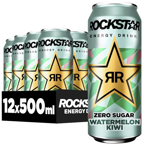 Rockstar Energy Drink Watermelon Kiwi Geschmack - Zero Sugar - Koffeinhaltiges Erfrischungsgetränk ohne Zucker für den Energie Kick, EINWEG (12 x 500ml) (Verpackungsdesign kann abweichen)
