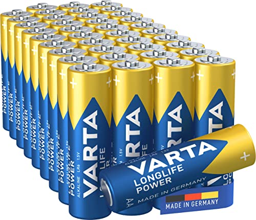 VARTA Batterien AA, 40 Stück, Longlife Power, Alkaline, 1,5V, für Spielzeug, Funkmäuse, Taschenlampen, Made in Germany