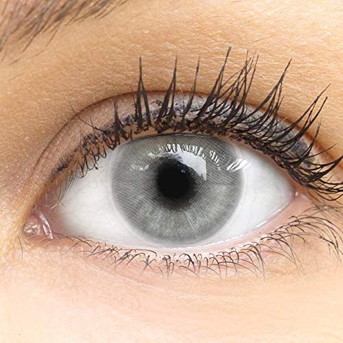 GLAMLENS Pisa Gray Grau + Kontaktlinsenbehälter | Sehr stark deckende natürliche graue Kontaktlinsen farbig | farbige Monatslinsen aus Silikon Hydrogel | 1 Paar (2 Stück) | DIA 14.20 | Ohne Stärke