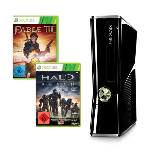 Xbox 360 - Konsole Slim 250 GB inkl. Halo: Reach + Fable III (Limited Edition), schwarz-glänzend