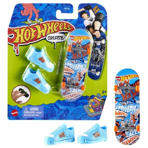 Hot Wheels Skate Fingerboard Spielset, designt in Zusammenarbeit mit Tony Hawk, inkl1 Fingerboard und 1 Paar Skateboard-Schuhe, Design kann variieren, ab 5 Jahren, HGT46