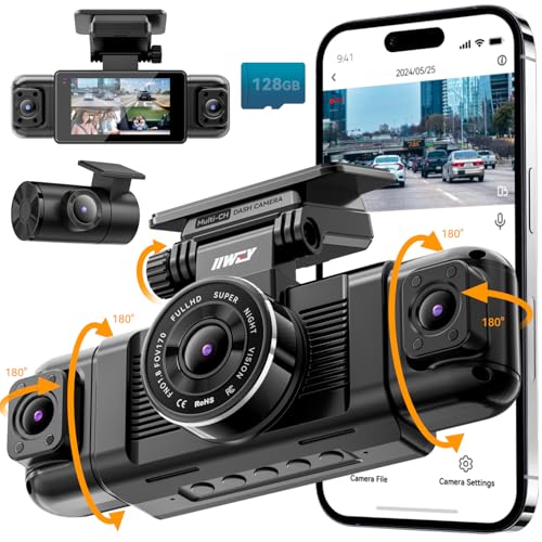 IIWEY N5 Dashcam 4-Kanal 360° Kamera für Auto – 1080P Front, Hinten, Innen, Seiten – Nachtsicht, G-Sensor, Parkmodus, 5G WLAN & App, inkl. 128GB SD-Karte