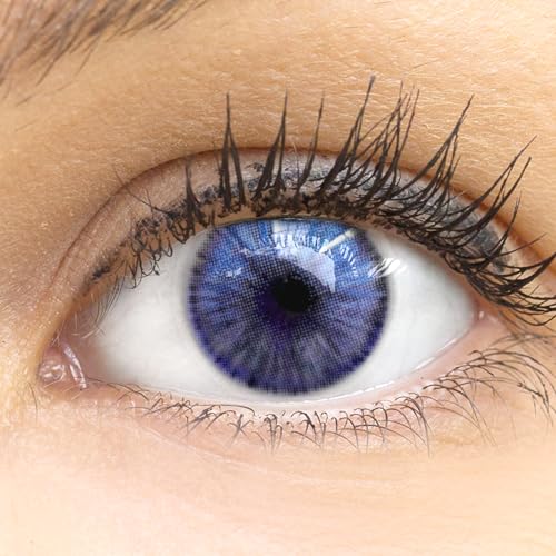 GLAMLENS Kontaktlinsen farbig ohne Stärke farbige blaue Monatslinsen weiche Linsen soft Hydrogel 2 Stück Farblinsen + Linsenbehälter 0.0 Dioptrien natürliche Farben Serie Palma Blue (Blau)