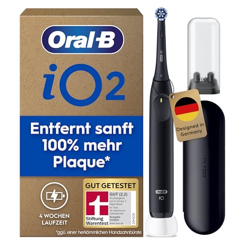 Oral-B iO Series 2 Elektrische Zahnbürste — Electric Toothbrush, Inkl. 1 Aufsteckbürste, 3 Putzmodi für Zahnpflege, Magnet-Technologie, Reise-Etui, Aufsteckbürsten-Etui — Designed by Braun, Schwarz